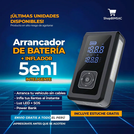 ARRANCADOR DE BATERIA 5 EN 1 PORTÁTIL +  ESTUCHE GRATIS + ENVÍO GRATIS