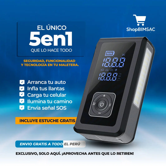 ARRANCADOR DE BATERIA 5 EN 1 PORTÁTIL +  ESTUCHE GRATIS + ENVÍO GRATIS