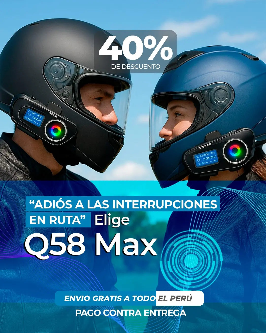 Q58 MAX INTERCOMUNICADOR BLUETOOTH PARA CASCO DE MOTICICLETA + GARANTIA 1 AÑO