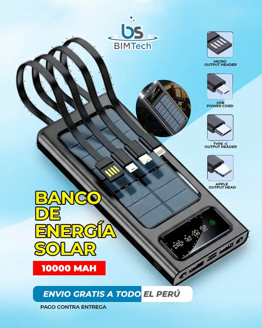 BANCO DE ENERGIA SOLAR DE 10000 mAh |✅ GARANTÍA 1 AÑO | 🛡️ COMPRA 100% PROTEGIDA