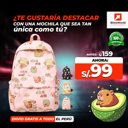 MOCHILA ESCOLAR TENDENCIA CAPIBARA