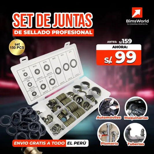 KIT DE JUNTAS DE SELLADO PROFESIONAL 150 PIEZAS