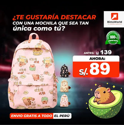 MOCHILA ESCOLAR  CAPIBARA TENDENCIA